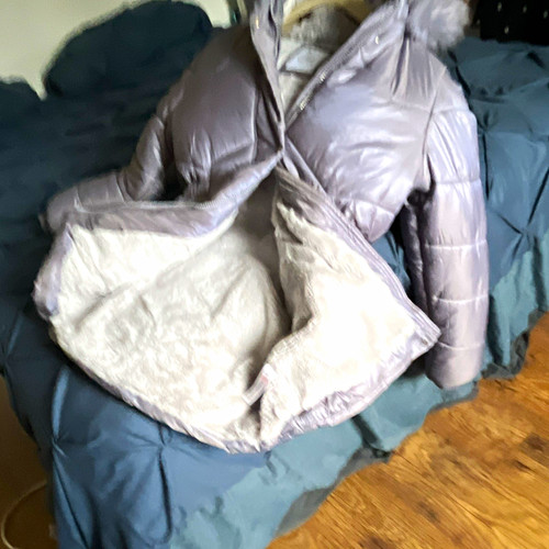 Grey hooded puffer jacket - tu,