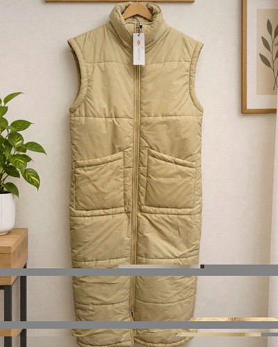 Women beige long quilted - beige,