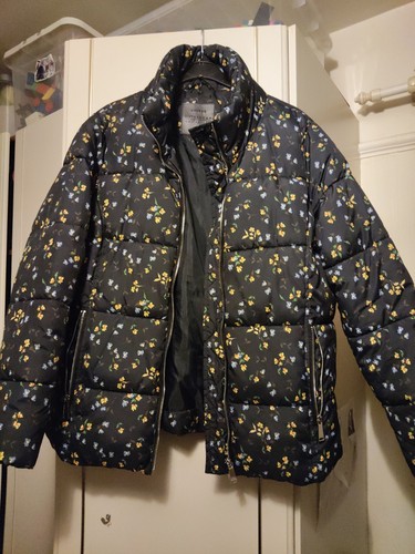 Navy floral puffer jacket - , size