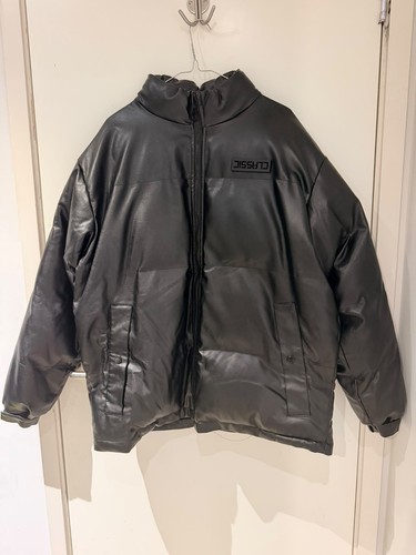 Black faux leather puffer - faux-leather,